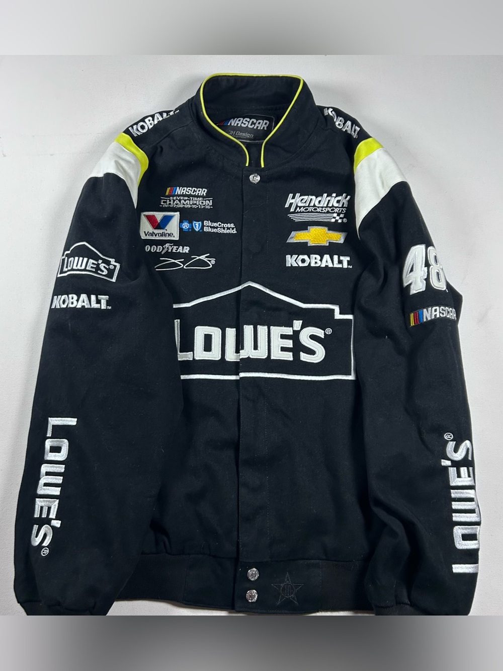 VINTAGE Y2K JH Design NASCAR Racing Jacket Mens Black Jimmie Johnson Lowes Large